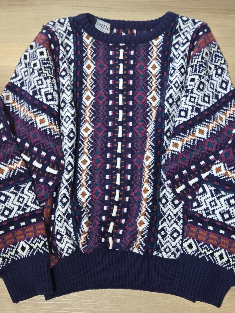 Vivid Patterned Crewneck Sweater - Navy